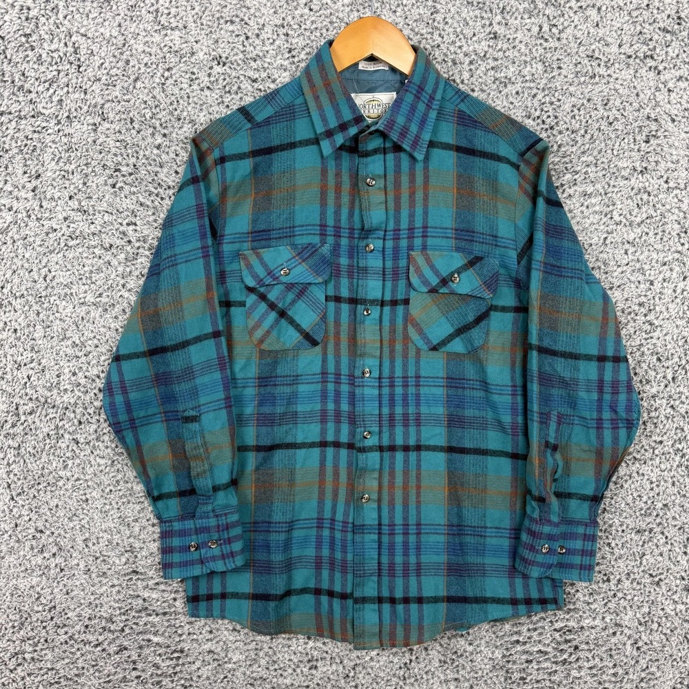 VTG Northwest Territory Shirt Mens Medium Plaid Flannel Button Front Two Pocket